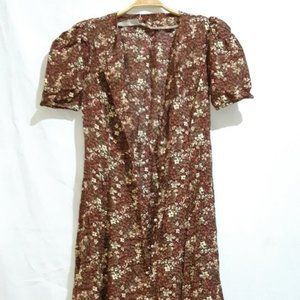 Boho Prairie Peasant Floral Maxi Vintage Dress- Farmhouse Cottage Dress S/M